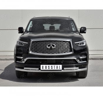 24 649 р. Защита переднего бампера (2 трубы Ø63 и 42 мм, нержавейка) SLITKOFF INFINITI QX80 Z62 2-ой рестайлинг (2018-2024)  с доставкой в г. Керчь. Увеличить фотографию 3