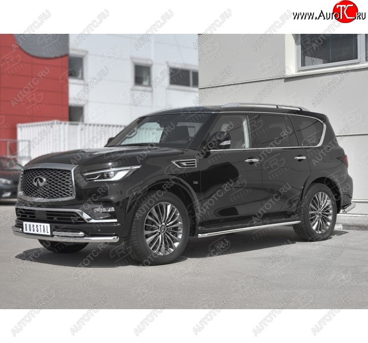 24 649 р. Защита переднего бампера (2 трубы Ø63 и 42 мм, нержавейка) SLITKOFF INFINITI QX80 Z62 2-ой рестайлинг (2018-2024)  с доставкой в г. Керчь
