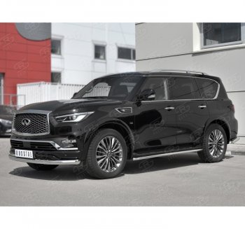 Защита переднего бампера (Ø76 мм, нержавейка) SLITKOFF INFINITI QX80  Z62 (2018-2024) 2-ой рестайлинг