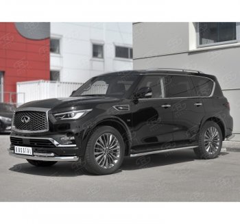 Защита переднего бампера (2 трубы Ø76 и 42 мм, нержавейка) SLITKOFF INFINITI QX80  Z62 (2018-2024) 2-ой рестайлинг