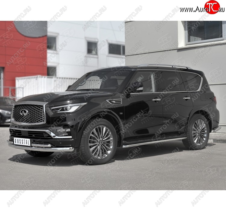 24 999 р. Защита переднего бампера (2 трубы Ø76 и 42 мм, нержавейка) SLITKOFF INFINITI QX80 Z62 2-ой рестайлинг (2018-2024)  с доставкой в г. Керчь