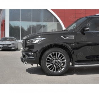 13 999 р. Защита переднего бампера (Ø75х42 мм, нержавейка) Russtal INFINITI QX80 Z62 2-ой рестайлинг (2018-2024)  с доставкой в г. Керчь. Увеличить фотографию 2