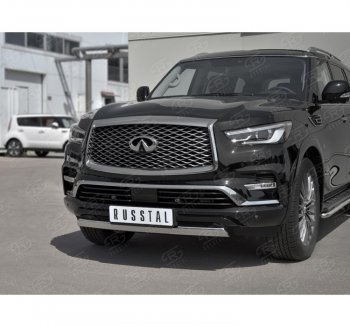 13 999 р. Защита переднего бампера (Ø75х42 мм, нержавейка) Russtal INFINITI QX80 Z62 2-ой рестайлинг (2018-2024)  с доставкой в г. Керчь. Увеличить фотографию 3