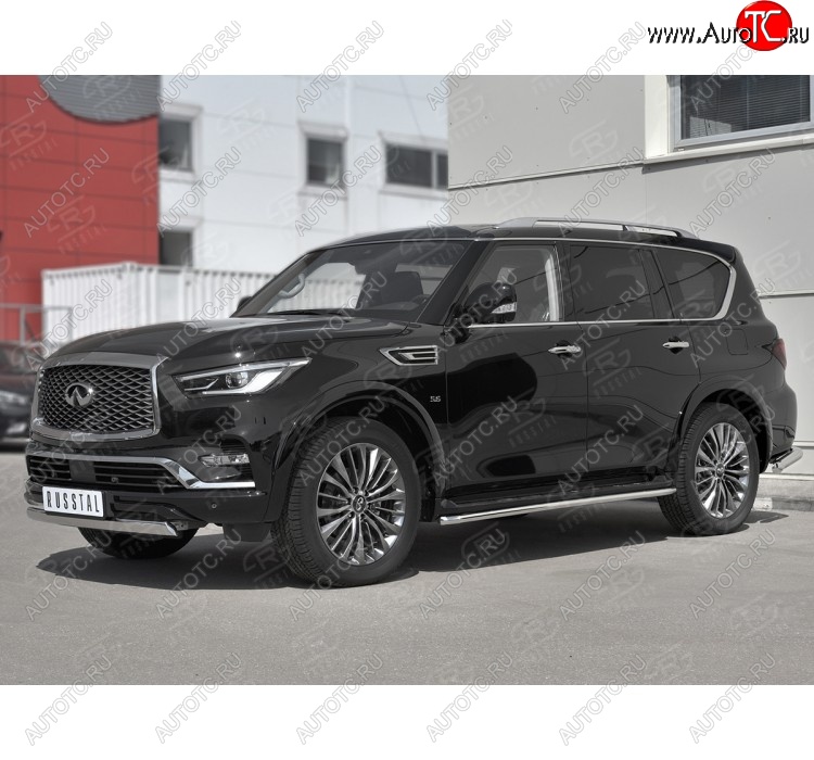 13 999 р. Защита переднего бампера (Ø75х42 мм, нержавейка) Russtal INFINITI QX80 Z62 2-ой рестайлинг (2018-2024)  с доставкой в г. Керчь