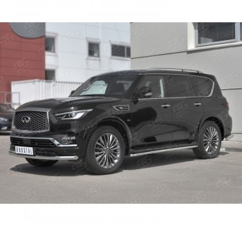 Защита переднего бампера (Ø63 мм, нержавейка) SLITKOFF INFINITI QX80  Z62 (2018-2024) 2-ой рестайлинг