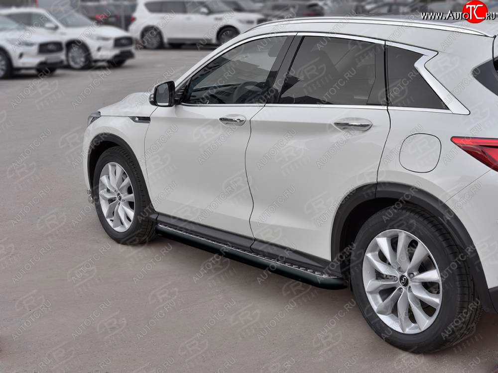 30 799 р. Порожки для ног SLITKOFF (Ø63 мм)  INFINITI Qx50  J55 (2017-2022) (Лист алюминиевый, труба - сталь окрашенная в черный цвет)  с доставкой в г. Керчь