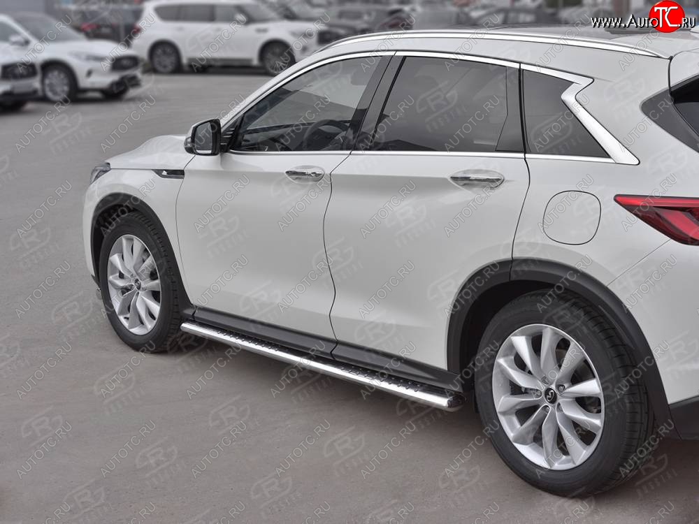 19 399 р. Защита порогов (Ø120x60 мм с проступью, нержавейка) Russtal INFINITI Qx50 J55 (2017-2022)  с доставкой в г. Керчь