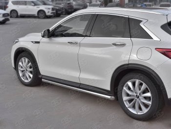 Защита порогов (Ø63 мм, нержавейка) SLITKOFF INFINITI Qx50  J55 (2017-2022) (Металлические торцы под 45°)