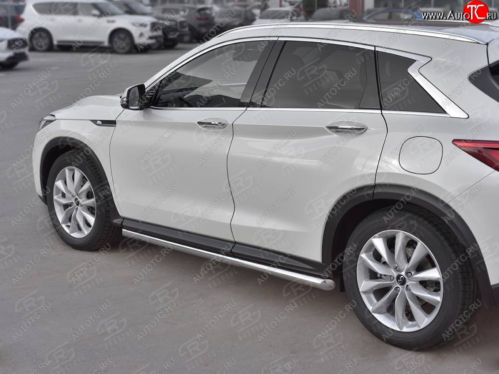 19 999 р. Защита порогов (Ø63 мм, нержавейка) SLITKOFF  INFINITI Qx50  J55 (2017-2022) (Металлические торцы под 45°)  с доставкой в г. Керчь