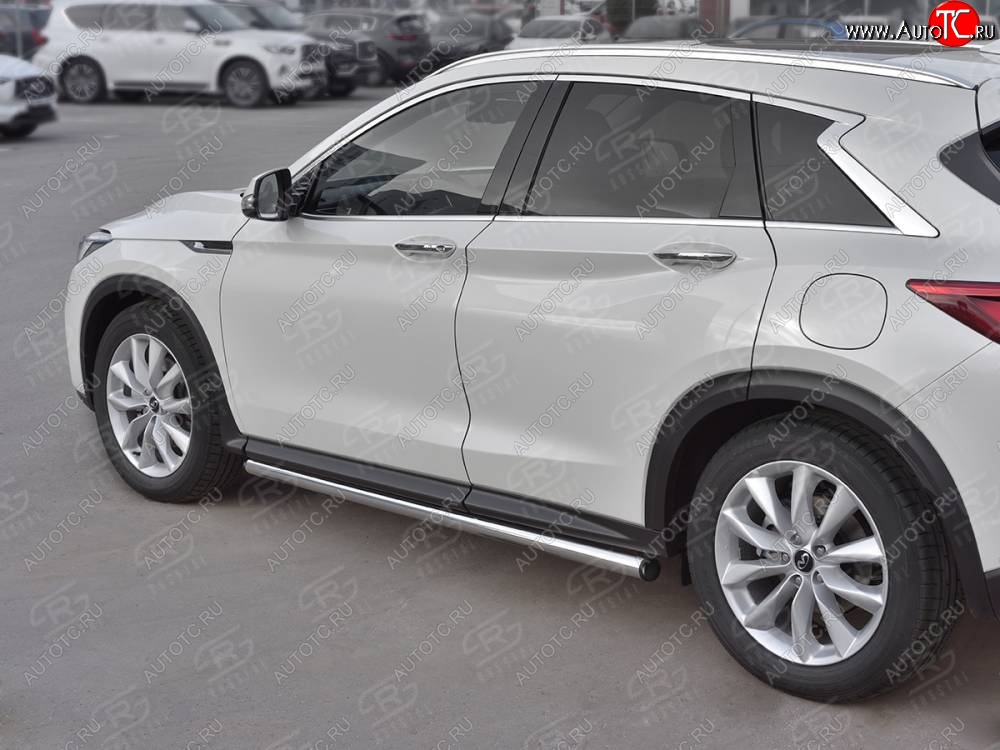 18 799 р. Защита порогов (Ø63 мм, нержавейка) SLITKOFF INFINITI Qx50 J55 (2017-2022) (С пластиковыми заглушками на торцах)  с доставкой в г. Керчь
