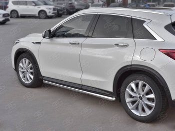 Защита порогов (Ø63 мм, нержавейка) SLITKOFF INFINITI Qx50  J55 (2017-2022) (Металлические торцы под 90°)