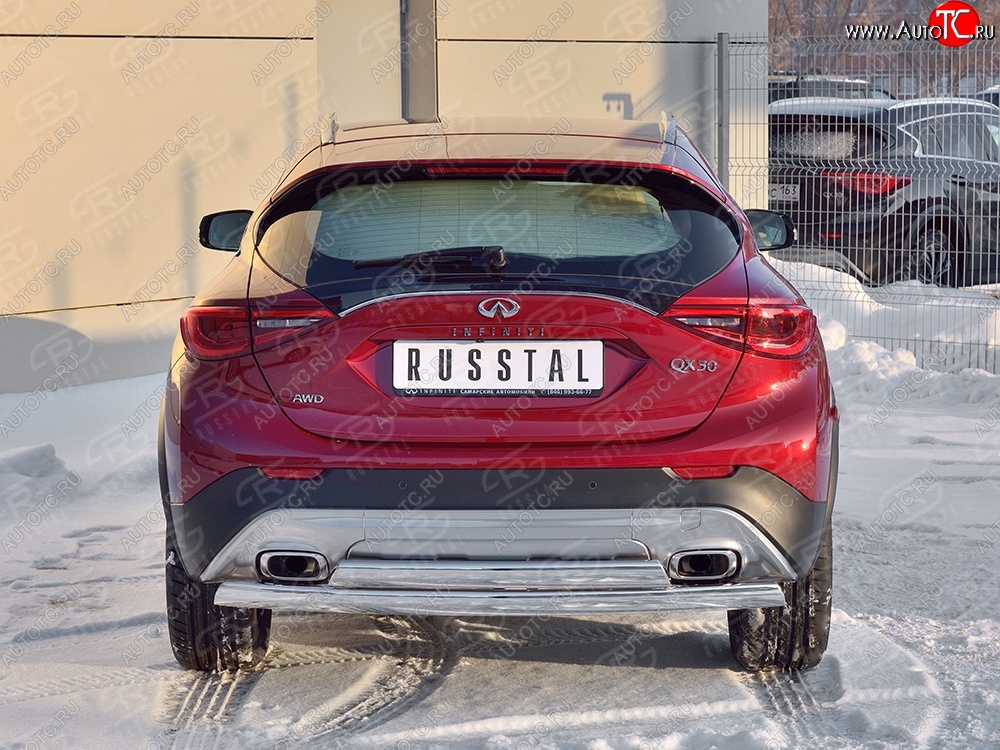 17 999 р. Защита заднего бампера (2 трубы Ø76х42 мм, нержавейка) Russtal INFINITI Qx50 J50 дорестайлинг (2013-2016)  с доставкой в г. Керчь
