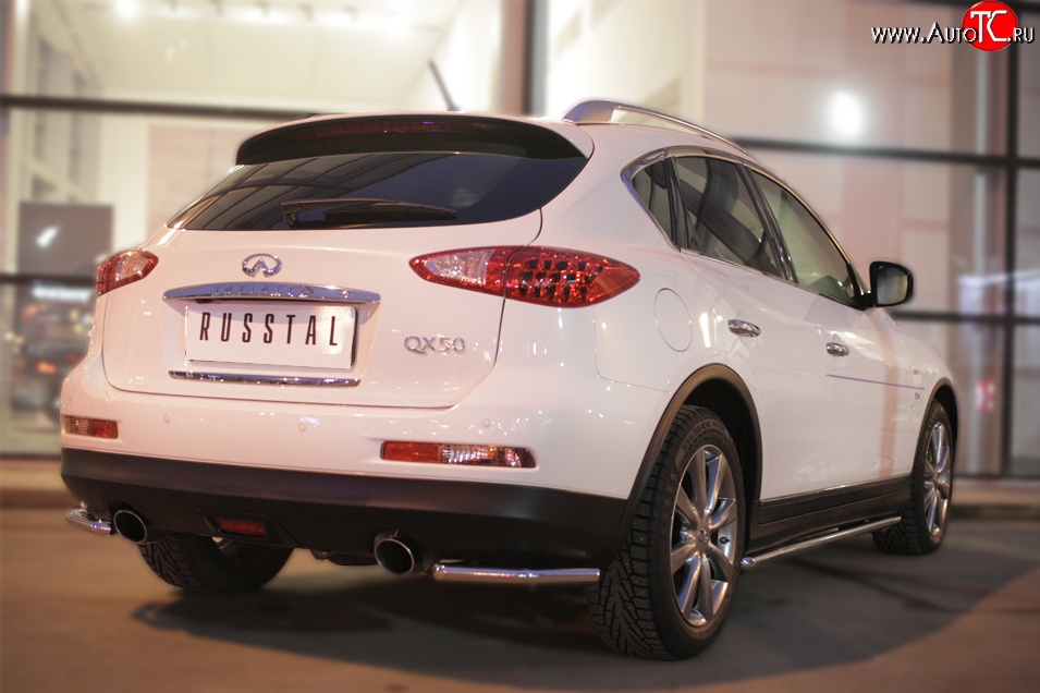 13 999 р. Защита заднего бампера (Ø42 мм уголки, нержавейка) SLITKOFF  INFINITI Qx50  J50 (2013-2016) дорестайлинг  с доставкой в г. Керчь