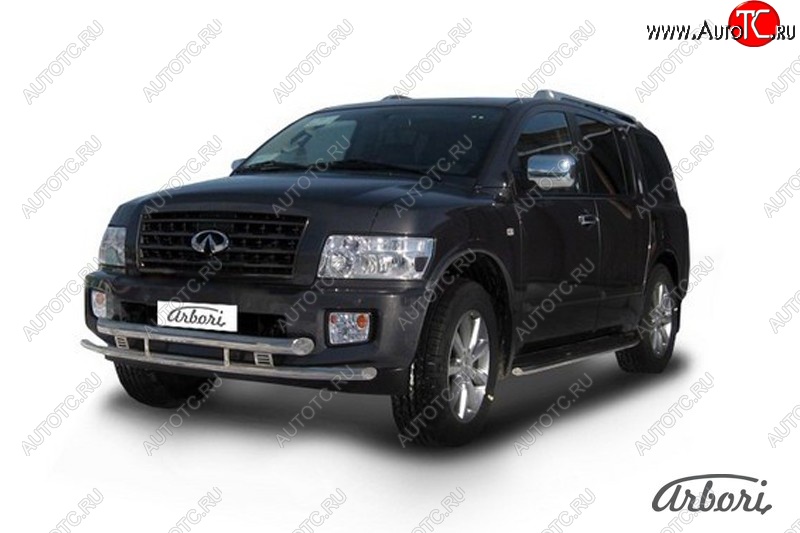26 099 р. Защита переднего бампера Arbori (нержавейка, 2 трубы d76 и 57 mm) INFINITI QX56 JA60 дорестайлинг (2004-2007)  с доставкой в г. Керчь