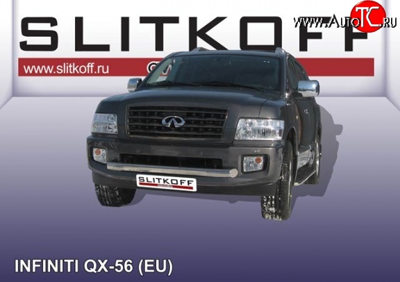 17 899 р. Одинарная защита переднего бампера диаметром 76 мм Slitkoff  INFINITI QX56  JA60 (2004-2010) дорестайлинг, рестайлинг (Нержавейка, Полированная)  с доставкой в г. Керчь