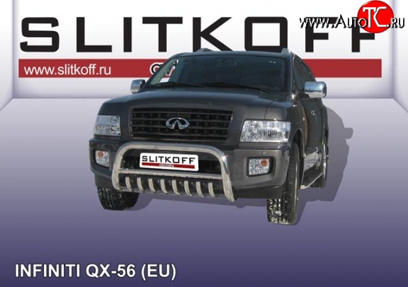 61 999 р. Усиленная защита переднего бампера с защитой картера Slitkoff INFINITI QX56 JA60 дорестайлинг (2004-2007) (Цвет: нержавеющая полированная сталь)  с доставкой в г. Керчь