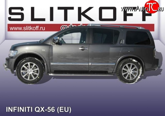 17 299 р. Защита порогов из круглой трубы диаметром 42 мм Slitkoff INFINITI QX56 JA60 дорестайлинг (2004-2007) (Нержавейка, Полированная)  с доставкой в г. Керчь