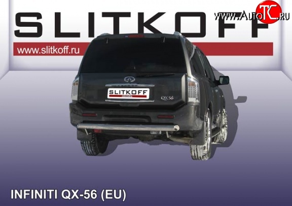 17 899 р. Одинарная защита заднего бампера из трубы диаметром 76 мм Slitkoff  INFINITI QX56  JA60 (2004-2010) дорестайлинг, рестайлинг (Нержавейка, Полированная)  с доставкой в г. Керчь