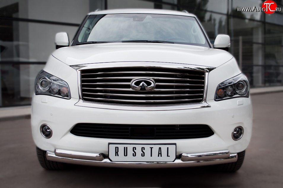 18 699 р. Защита переднего бампера (2 трубыØ76 и 63 мм, нержавейка) SLITKOFF INFINITI QX56 Z62 (2010-2013)  с доставкой в г. Керчь