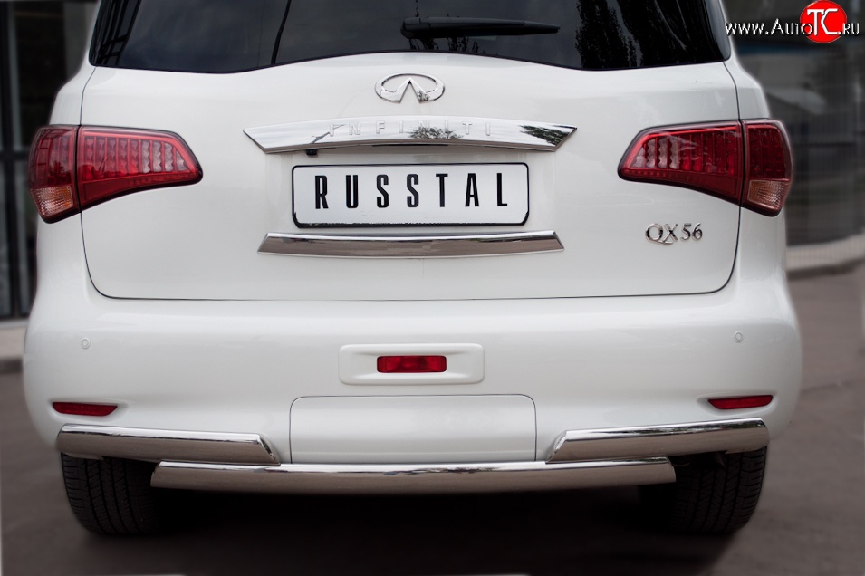 17 999 р. Защита заднего бампера (Ø75x42 мм, нержавейка) Russtal INFINITI QX56 Z62 (2010-2013)  с доставкой в г. Керчь