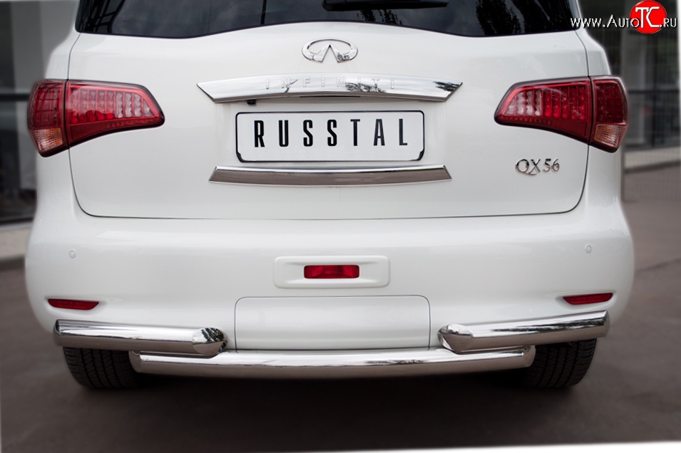 20 099 р. Защита заднего бампера (Ø76 мм, нержавейка) SLITKOFF  INFINITI QX56  Z62 (2010-2013)  с доставкой в г. Керчь