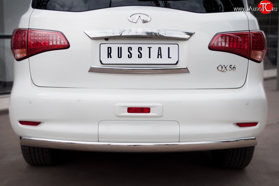 11 599 р. Защита заднего бампера (Ø75x42 мм, нержавейка) Russtal INFINITI QX56 Z62 (2010-2013)  с доставкой в г. Керчь