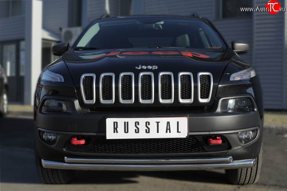 19 449 р. Защита переднего бампера (Trailhawk 2 трубыØ63 и 42 мм, нержавейка) SLITKOFF Jeep Cherokee KL дорестайлинг (2014-2017)  с доставкой в г. Керчь