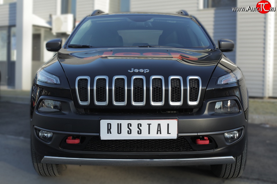 5 749 р. Защита переднего бампера (Trailhawk Ø75х42 мм, нержавейка) Russtal Jeep Cherokee KL дорестайлинг (2014-2017)  с доставкой в г. Керчь
