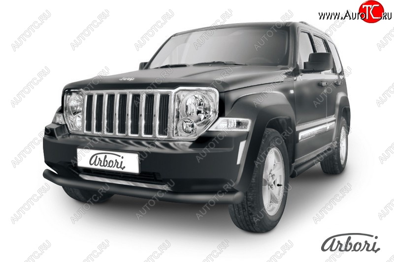 8 837 р. Защита переднего бампера Arbori (черная, 1 труба d76 mm). Jeep Cherokee KK (2007-2014)  с доставкой в г. Керчь