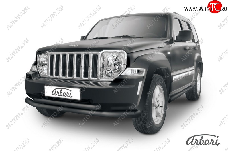 12 509 р. Защита переднего бампера Arbori (черная, 2 трубы d76 и 57 mm) Jeep Cherokee KK (2007-2014)  с доставкой в г. Керчь