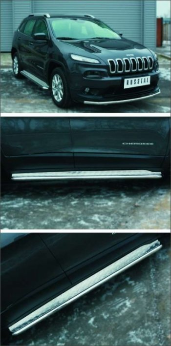 22 999 р. Широкая защита порогов с трубой диаметром 42 мм SLITKOFF v2  Jeep Cherokee  KL (2014-2017) дорестайлинг  с доставкой в г. Керчь. Увеличить фотографию 3