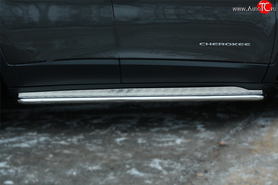 24 649 р. Широкая защита порогов SLITKOFF  Jeep Cherokee  KL (2014-2017) дорестайлинг  с доставкой в г. Керчь