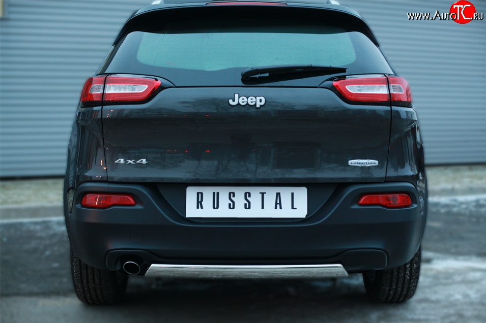 11 599 р. Защита заднего бампера (Ø75x42 мм, нержавейка) Russtal Jeep Cherokee KL дорестайлинг (2014-2017)  с доставкой в г. Керчь