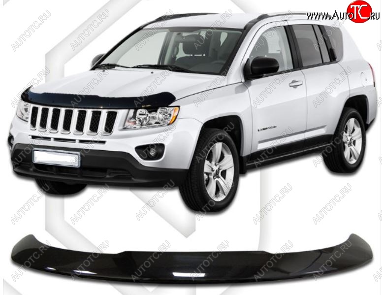 2 159 р. Дефлектор капота CA-Plastic Jeep Compass MK рестайлинг (2011-2015) (Classic черный, Без надписи)  с доставкой в г. Керчь
