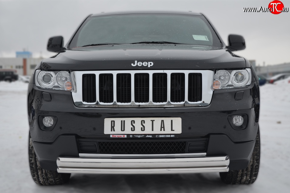 17 749 р. Защита переднего бампера (2 трубыØ76 и 42 мм, нержавейка) SLITKOFF  Jeep Grand Cherokee  WK2 (2010-2013) дорестайлинг  с доставкой в г. Керчь