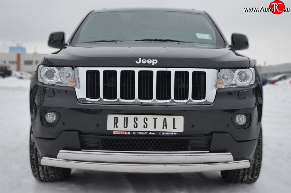 16 849 р. Защита переднего бампера (2 трубыØ75х42 мм, нержавейка) Russtal Jeep Grand Cherokee WK2 дорестайлинг (2010-2013)  с доставкой в г. Керчь