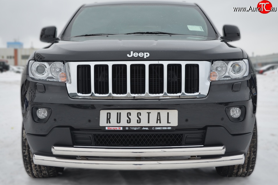 20 399 р. Защита переднего бампера (2 трубыØ76 и 63 мм, нержавейка) SLITKOFF  Jeep Grand Cherokee  WK2 (2010-2013) дорестайлинг  с доставкой в г. Керчь