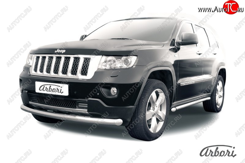 14 579 р. Защита переднего бампера Arbori (нержавейка, 1 труба d76 mm). Jeep Grand Cherokee WK2 дорестайлинг (2010-2013)  с доставкой в г. Керчь