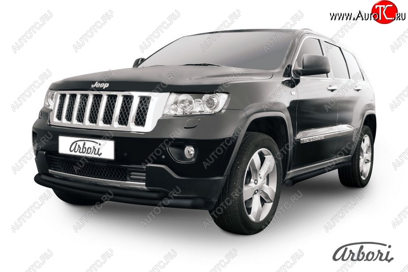 9 179 р. Защита переднего бампера Arbori (черная, 2 трубы d76 и 57 mm) Jeep Grand Cherokee WK2 дорестайлинг (2010-2013)  с доставкой в г. Керчь