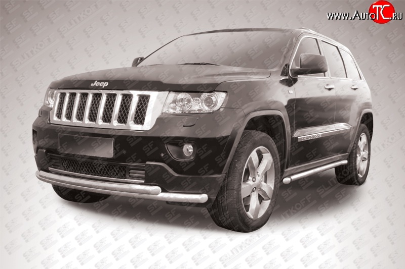 15 949 р. Двойная защита переднего бампера из труб диаметрами по 57 мм Slitkoff Jeep Grand Cherokee WK2 дорестайлинг (2010-2013) (Нержавейка, Полированная)  с доставкой в г. Керчь