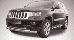 Двойная защита переднего бампера из двух труб диаметром 76 и 57 мм Slitkoff Jeep Grand Cherokee  WK2 (2010-2013) дорестайлинг