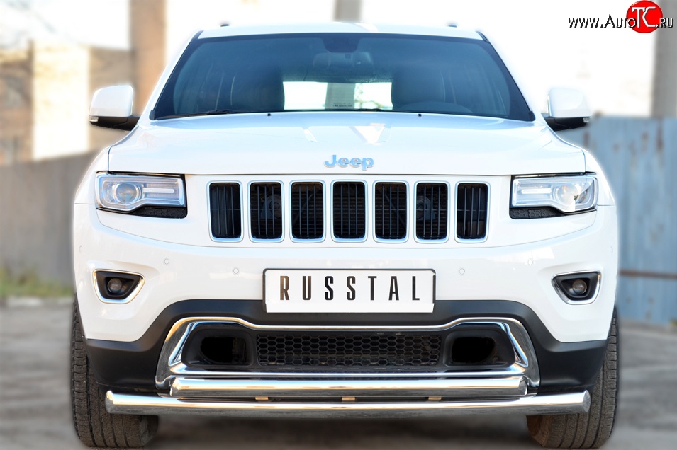 19 999 р. Защита переднего бампера (2 трубыØ76 и 63 мм, нержавейка) SLITKOFF  Jeep Grand Cherokee  WK2 (2013-2018) 1-ый рестайлинг  с доставкой в г. Керчь