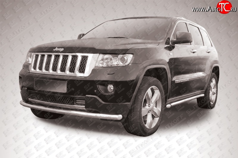 12 899 р. Одинарная защита переднего бампера из трубы диаметром 57 мм Slitkoff Jeep Grand Cherokee WK2 дорестайлинг (2010-2013) (Нержавейка, Полированная)  с доставкой в г. Керчь