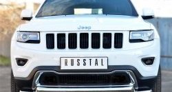 Защита переднего бампера из трёх труб диаметром 76 мм с зубьями SLITKOFF Jeep Grand Cherokee  WK2 (2013-2018) 1-ый рестайлинг