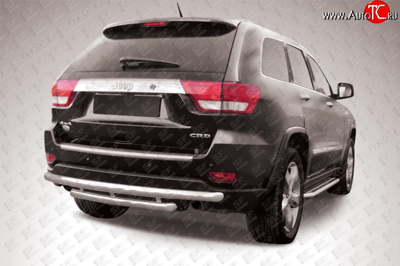 12 999 р. Двойная защита заднего бампера из труб диаметрами по 57 мм Slitkoff  Jeep Grand Cherokee  WK2 (2010-2013) дорестайлинг (Нержавейка, Полированная)  с доставкой в г. Керчь