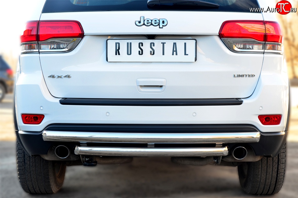 17 699 р. Защита заднего бампера (2 трубы Ø63 мм, дуги, нержавейка) SLITKOFF  Jeep Grand Cherokee  WK2 (2013-2018) 1-ый рестайлинг  с доставкой в г. Керчь