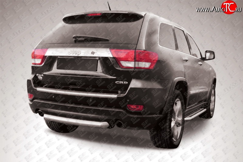 9 999 р. Защита заднего бампера из короткой трубы диаметром 76 мм Slitkoff  Jeep Grand Cherokee  WK2 (2010-2013) дорестайлинг (Нержавейка, Полированная)  с доставкой в г. Керчь