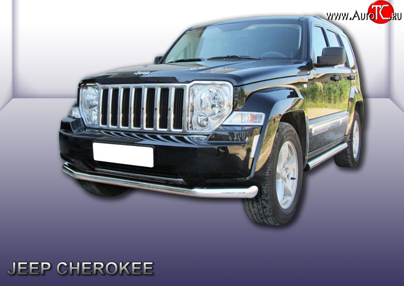 16 299 р. Одинарная защита переднего бампера диаметром 76 мм Slitkoff  Jeep Liberty  KK (2007-2013) (Нержавейка, Полированная)  с доставкой в г. Керчь