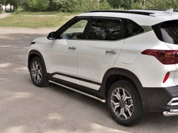 Защита порогов (Ø42 мм, нержавейка) SLITKOFF KIA Seltos (2019-2025) (Металлические торцы под 45°)