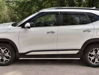 17 299 р. Защита порогов (Ø42 мм, нержавейка) SLITKOFF KIA Seltos (2019-2025) (Металлические торцы под 45°)  с доставкой в г. Керчь. Увеличить фотографию 2